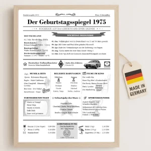 50. Geburtstag 1975 - Nostalgie Geburtstagskarte-Plakat-Zeitung