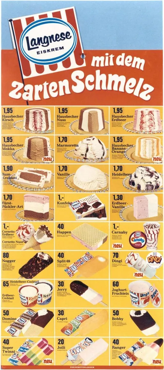 Langenese Eistafel aus dem Jahr 1970