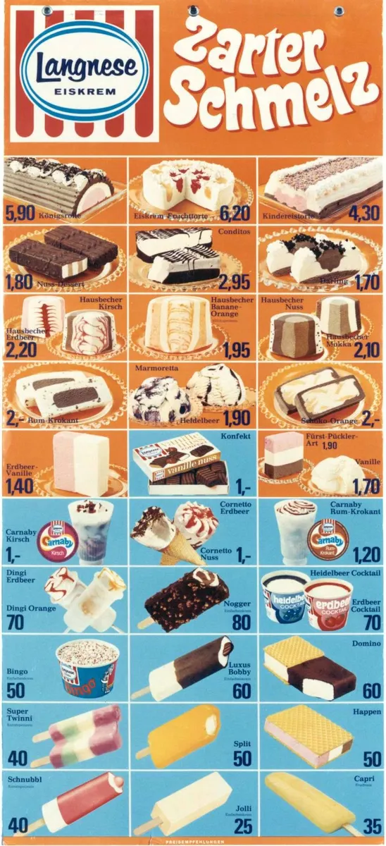 Langenese Eistafel aus dem Jahr 1971