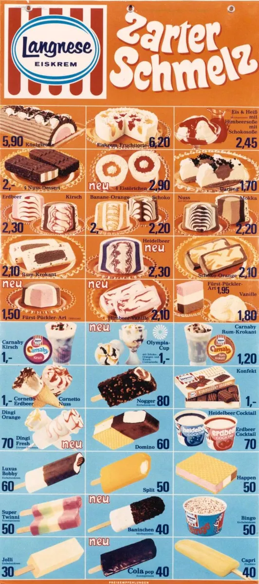 Langenese Eistafel aus dem Jahr 1972