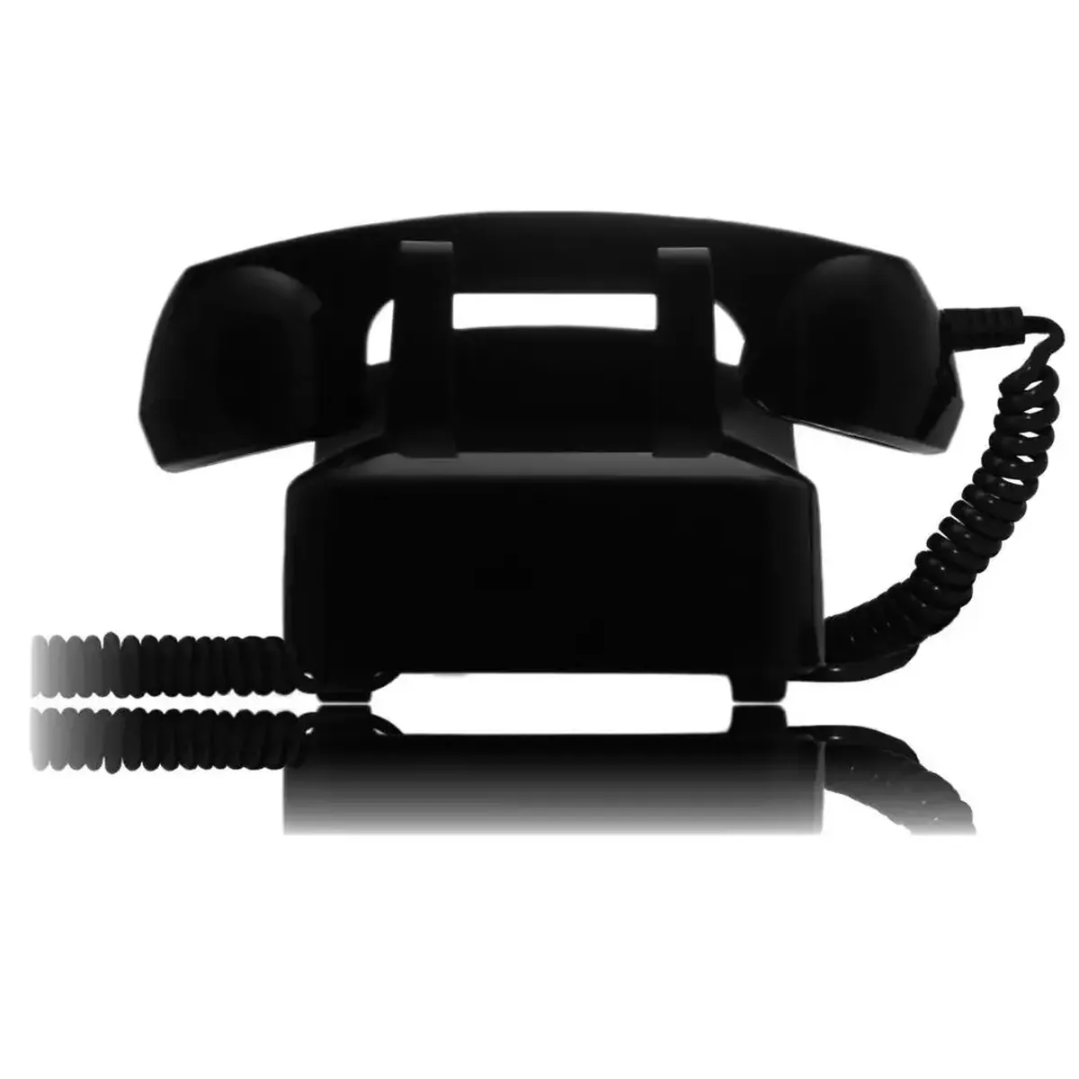 Schwarzes Retro-Wählscheibentelefon von hinten